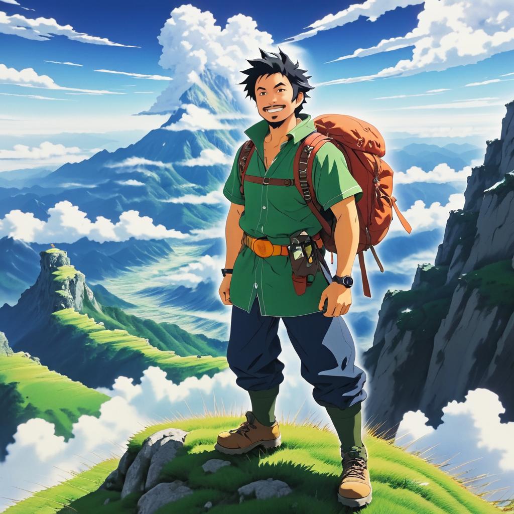 Epic Anime Adventurer on Mountain Peak