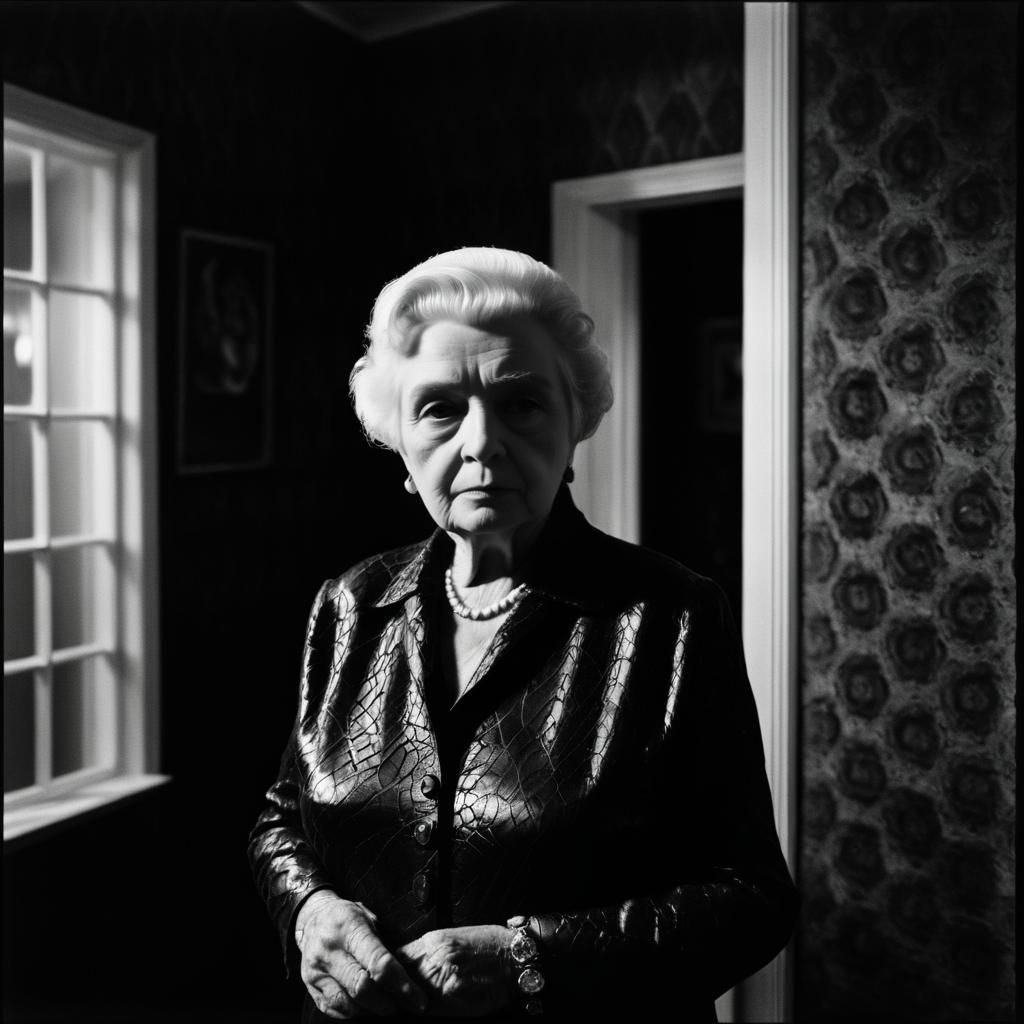 Elderly Woman in Dramatic Black-and-White