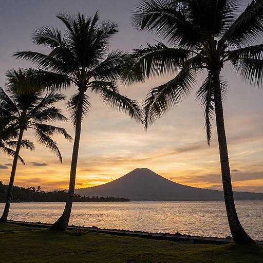 Sunset Over Lombok Island with Volcano