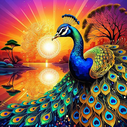 Surreal Peacock Under Golden Sunset Surreal Peacock Under Golden Sunset