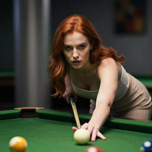 Red-Haired Woman at Green Pool Table