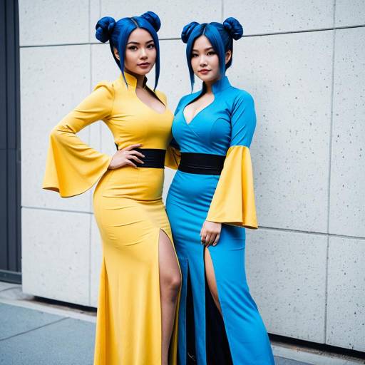 Two Women in Colorful Cosplay Dresses
