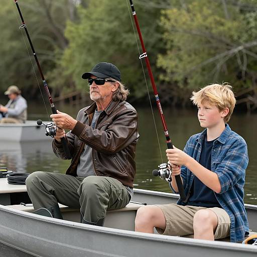 Serene Fishing Duo in a Small Boat