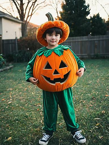 Young Boy in Pumpkin Costume
