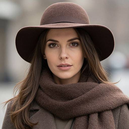 Woman with Brown Hat and Scarf