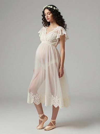 Elegant Pregnant Woman in Ethereal Fairy-Inspired Maternity Dress