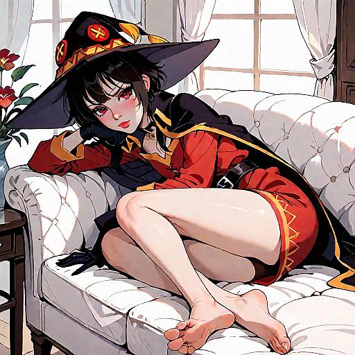 Anime Witch Girl Relaxing on Couch