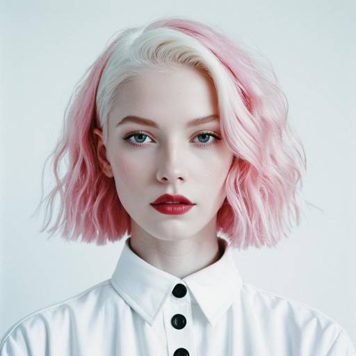 Portrait of Woman with Pink and White Hair