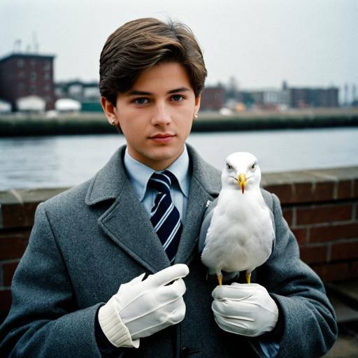 Young Man Holding Seagull by Waterfront