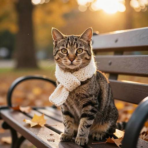 Tiny Tabby Cat in Autumn Scarf