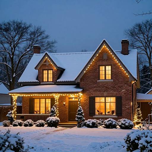 Cozy Winter Cottage with Festive Lights