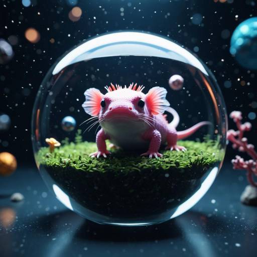 Quantum Axolotl in Glass Sphere Floating in Space