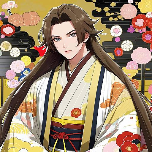 Illustration of Mutsu-no-kami yoshiyuki, touken ranbu in the style of Yukie (peach candy)