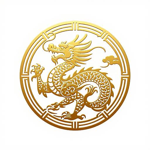 Golden Asian Dragon Art Nouveau Logo