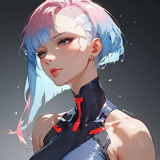 Cyberpunk Lucy Neon Short Hair Portrait