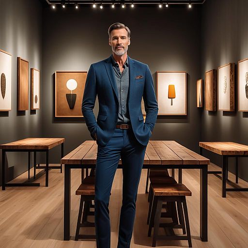 Confident Man in Art Gallery Setting Confident Man in Art Gallery Setting