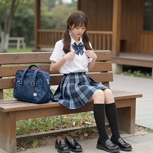 Asian Girl in Outdoor School Outfit