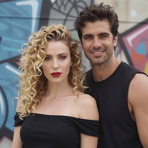 Couple posing in front of graffiti wall