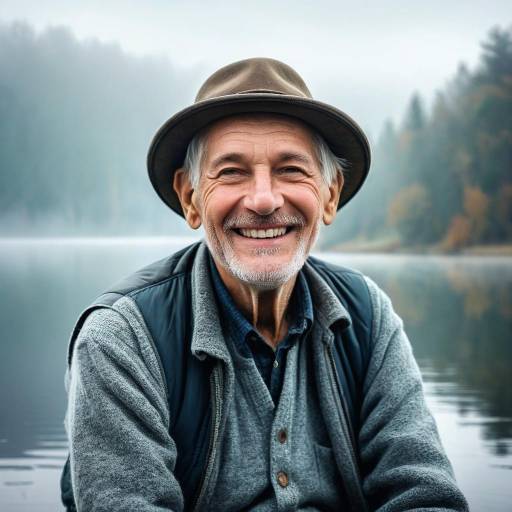 Joyful Elder by the Misty Lake