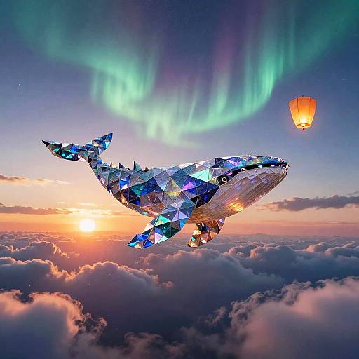 Crystalline Glass Origami Sky-Whale Sunset