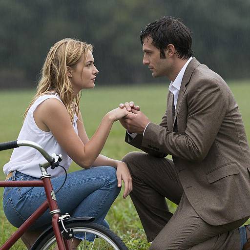 Man and Woman Holding Hands in Rainstorm
