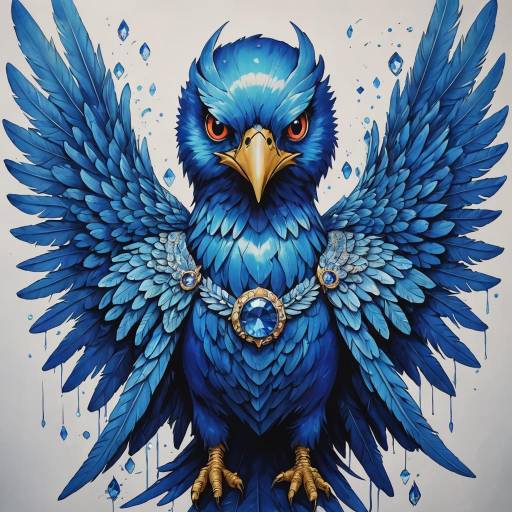 Blue-Themed Bird with Gem and Wings