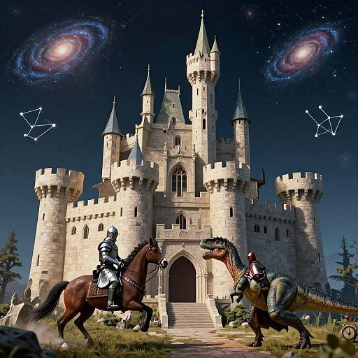 Timeless Castle Duel Under Galactic Sky