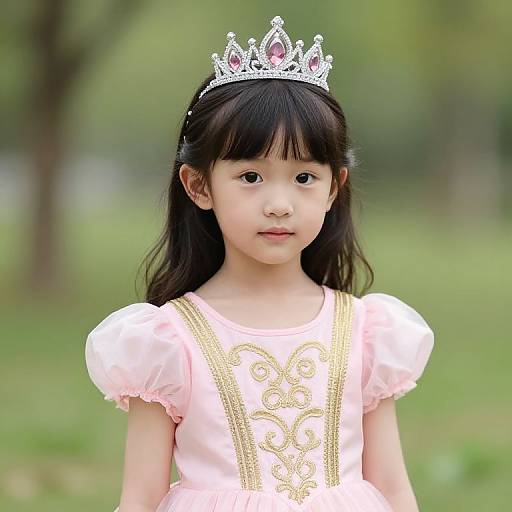 Young Girl in Pink Dress and Crown