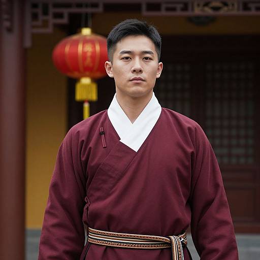 Traditional Asian Man in Maroon Robe