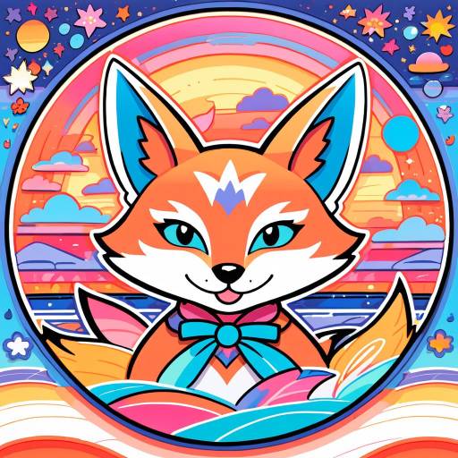 Energetic Fox Sticker Art in Sunset Palette
