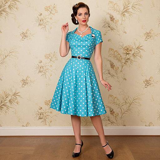 Vintage 1950s Turquoise Polka Dot Dress