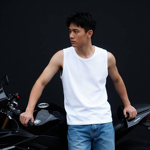 Casual Young Man with Motorcycle