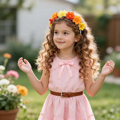 Joyful Girl in Pink Dress Outdoors