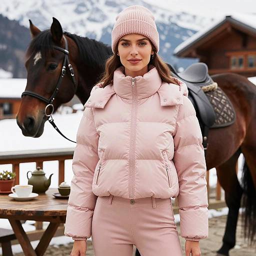 Winter Chic Woman in Pastel Pink