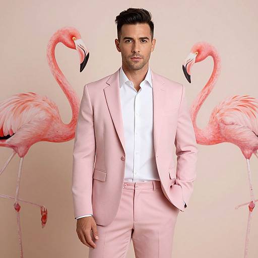 Stylish Man in Pink Flamingo Ambience