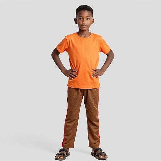 Boy in Orange Shirt and Sandals