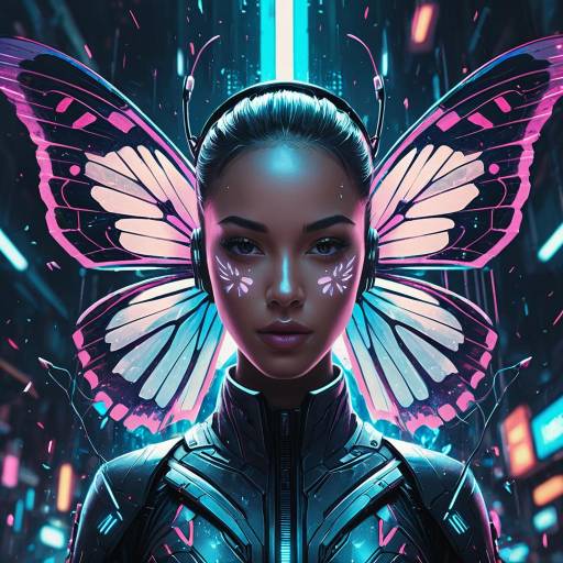 Luminous Android Butterfly Portrait in Cyberpunk