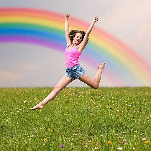 Joyful Woman Dancing Over Wildflowers
