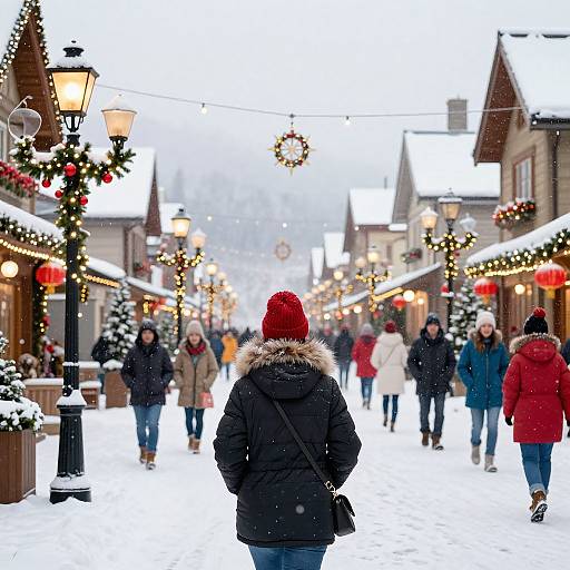 Festive Snowy Village Christmas Scene