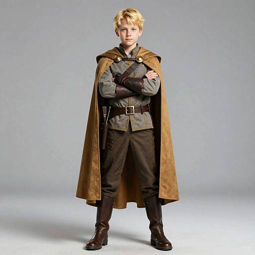 Young boy in medieval fantasy costume with cape