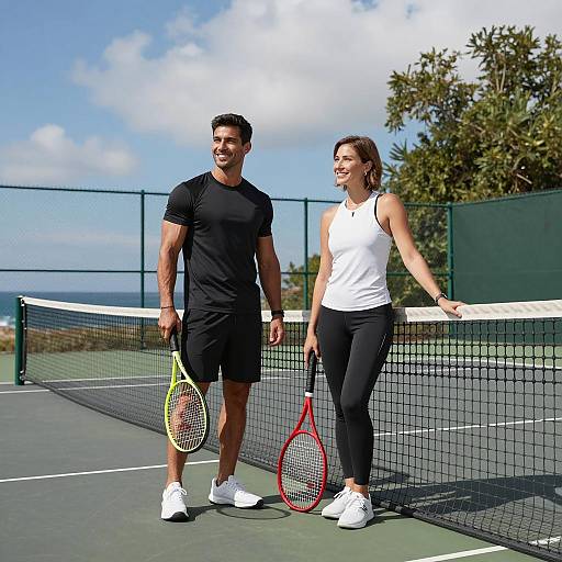 Happy Couple on Tennis Court