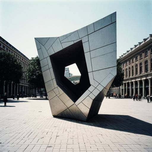 Post-Modern Deconstructed Metal Sculpture in Public Plaza