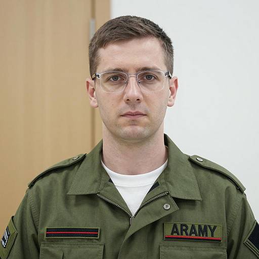 Man in Army Uniform with Clear Glasses