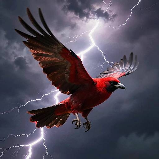 Epic Red Raven in Stormy Sky