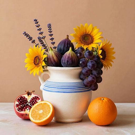 Still Life with Fruits and Flowers in Clay Pot