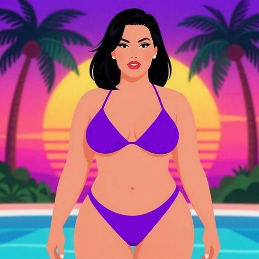 Confident Curvy Woman in Retro Bikini