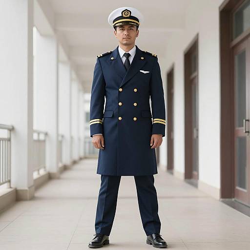 Man in Ship Captain Costume Standing in Corridor