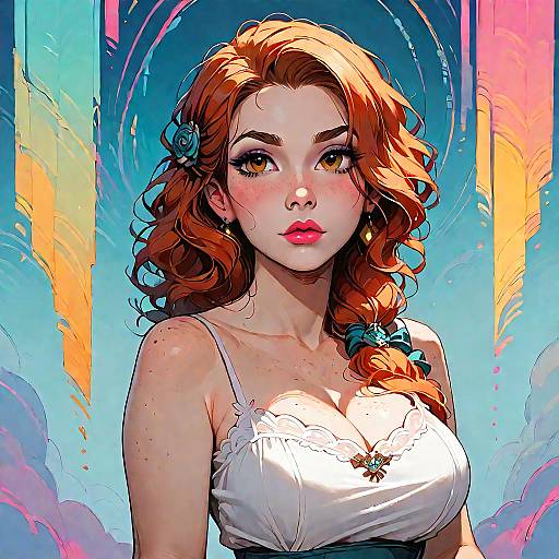 Redheaded Woman with Freckles and Curly Hair