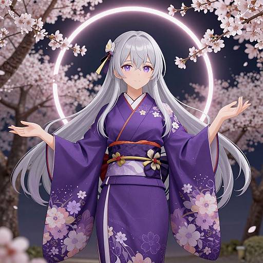 Fantasy Anime Woman in Purple Kimono