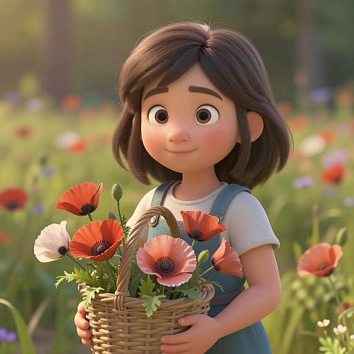 Pixar-Style Little Girl with Poppies